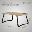 HAGO24 Laptoptisch 60x40cm Holzoptik Notebooktisch Lapdesk klappbar USB Laptophalter Tabletfach Getränkehalter Ventilator Leselampe