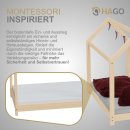 HAGO24 Kinderbett 70x140cm Natur Kinderhaus Bett Kiefernholz Hausoptik Dach Bodentiefer Einstieg Montessori Lattenrost Spielbett