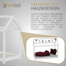 HAGO24 Kinderbett 70x140cm Weiß Kinderhaus Bett Kiefernholz Hausoptik Dach Bodentiefer Einstieg Montessori Lattenrost Spielbett