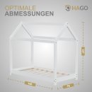 HAGO24 Kinderbett 70x140cm Weiß Kinderhaus Bett Kiefernholz Hausoptik Dach Bodentiefer Einstieg Montessori Lattenrost Spielbett