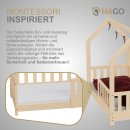 HAGO24 Kinderbett 70x140cm Natur Hausbett Dach Rausfallschutz Massivholz Kiefer Spielbett Lattenrost Bodentief Montessori