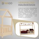 HAGO24 Kinderbett 70x140cm Natur Hausbett Dach Rausfallschutz Massivholz Kiefer Spielbett Lattenrost Bodentief Montessori