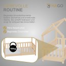 HAGO24 Kinderbett 70x140cm Natur Hausbett Dach Rausfallschutz Massivholz Kiefer Spielbett Lattenrost Bodentief Montessori