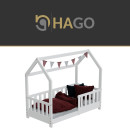 HAGO24 Kinderbett 70x140cm Weiß Hausbett Dach Rausfallschutz Massivholz Kiefer Spielbett Lattenrost Bodentief Montessori