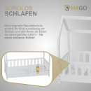 HAGO24 Kinderbett 70x140cm Weiß Hausbett Dach Rausfallschutz Massivholz Kiefer Spielbett Lattenrost Bodentief Montessori