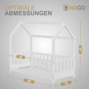 HAGO24 Kinderbett 70x140cm Weiß Hausbett Dach Rausfallschutz Massivholz Kiefer Spielbett Lattenrost Bodentief Montessori