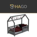 HAGO24 Kinderbett 70x140cm Grau Hausbett Dach Rausfallschutz Massivholz Kiefer Spielbett Lattenrost Bodentief Montessori