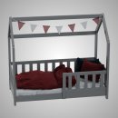 HAGO24 Kinderbett 70x140cm Grau Hausbett Dach...