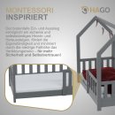 HAGO24 Kinderbett 70x140cm Grau Hausbett Dach Rausfallschutz Massivholz Kiefer Spielbett Lattenrost Bodentief Montessori