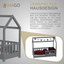 HAGO24 Kinderbett 70x140cm Grau Hausbett Dach Rausfallschutz Massivholz Kiefer Spielbett Lattenrost Bodentief Montessori