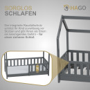 HAGO24 Kinderbett 70x140cm Grau Hausbett Dach Rausfallschutz Massivholz Kiefer Spielbett Lattenrost Bodentief Montessori