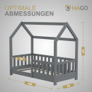 HAGO24 Kinderbett 70x140cm Grau Hausbett Dach Rausfallschutz Massivholz Kiefer Spielbett Lattenrost Bodentief Montessori