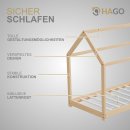 HAGO24 Kinderbett 80x160cm Natur Kinderhaus Bett Kiefernholz Hausoptik Dach Bodentiefer Einstieg Montessori Lattenrost Spielbett