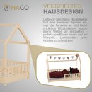 HAGO24 Kinderbett 80x160cm Natur Hausbett Dach Rausfallschutz Massivholz Kiefer Spielbett Lattenrost Bodentief Montessori