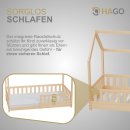 HAGO24 Kinderbett 80x160cm Natur Hausbett Dach Rausfallschutz Massivholz Kiefer Spielbett Lattenrost Bodentief Montessori