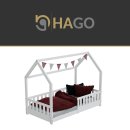 HAGO24 Kinderbett 80x160cm Weiß Hausbett Dach Rausfallschutz Massivholz Kiefer Spielbett Lattenrost Bodentief Montessori