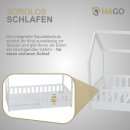 HAGO24 Kinderbett 80x160cm Weiß Hausbett Dach Rausfallschutz Massivholz Kiefer Spielbett Lattenrost Bodentief Montessori