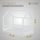 HAGO24 Kinderbett 80x160cm Weiß Hausbett Dach Rausfallschutz Massivholz Kiefer Spielbett Lattenrost Bodentief Montessori