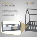 HAGO24 Kinderbett 80x160cm Grau Hausbett Dach Rausfallschutz Massivholz Kiefer Spielbett Lattenrost Bodentief Montessori