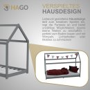 HAGO24 Kinderbett 90x200cm Grau Kinderhaus Bett Kiefernholz Hausoptik Dach Bodentiefer Einstieg Montessori Lattenrost Spielbett