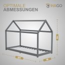 HAGO24 Kinderbett 90x200cm Grau Kinderhaus Bett Kiefernholz Hausoptik Dach Bodentiefer Einstieg Montessori Lattenrost Spielbett