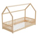 HAGO24 Kinderbett 90x200cm Natur Hausbett Dach...