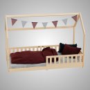 HAGO24 Kinderbett 90x200cm Natur Hausbett Dach...