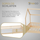 HAGO24 Kinderbett 90x200cm Natur Hausbett Dach Rausfallschutz Massivholz Kiefer Spielbett Lattenrost Bodentief Montessori