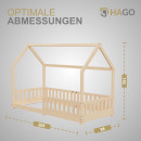 HAGO24 Kinderbett 90x200cm Natur Hausbett Dach Rausfallschutz Massivholz Kiefer Spielbett Lattenrost Bodentief Montessori