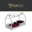 HAGO24 Kinderbett 90x200cm Weiß Hausbett Dach Rausfallschutz Massivholz Kiefer Spielbett Lattenrost Bodentief Montessori