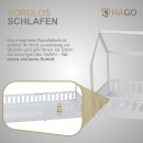 HAGO24 Kinderbett 90x200cm Weiß Hausbett Dach Rausfallschutz Massivholz Kiefer Spielbett Lattenrost Bodentief Montessori