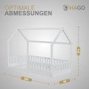 HAGO24 Kinderbett 90x200cm Weiß Hausbett Dach Rausfallschutz Massivholz Kiefer Spielbett Lattenrost Bodentief Montessori