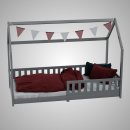 HAGO24 Kinderbett 90x200cm Grau Hausbett Dach...