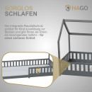 HAGO24 Kinderbett 90x200cm Grau Hausbett Dach Rausfallschutz Massivholz Kiefer Spielbett Lattenrost Bodentief Montessori