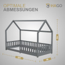 HAGO24 Kinderbett 90x200cm Grau Hausbett Dach Rausfallschutz Massivholz Kiefer Spielbett Lattenrost Bodentief Montessori