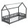 HAGO24 Kinderbett 90x200cm Grau Hausbett Dach Rausfallschutz Massivholz Kiefer Spielbett Lattenrost Bodentief Montessori