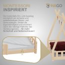 HAGO24 Kinderbett 140x70cm Natur Tipi Bettgestell Holzhaus Zeltoptik Rausfallschutz Lattenrost Kiefernholz Dekorierbar Montessori Stil Spielbett