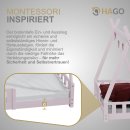 HAGO24 Kinderbett 140x70cm Rosa Tipi Bettgestell Holzhaus Zeltoptik Rausfallschutz Lattenrost Kiefernholz Dekorierbar Montessori Stil Spielbett