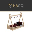 HAGO24 Kinderbett 160x80cm Natur Tipi Bettgestell Holzhaus Zeltoptik Rausfallschutz Lattenrost Kiefernholz Dekorierbar Montessori Stil Spielbett