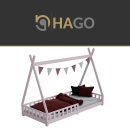 HAGO24 Kinderbett 200x90cm Rosa Tipi Bettgestell Holzhaus Zeltoptik Rausfallschutz Lattenrost Kiefernholz Dekorierbar Montessori Stil Spielbett