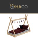 HAGO24 Kinderbett 140x70cm Natur Tipibett Holz Kiefer Bettgestell Tipi-Zelt Lattenrost Dekorierbar Spielbett Montessori-Stil