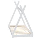 HAGO24 Kinderbett 140x70cm Weiß Tipibett Holz Kiefer Bettgestell Tipi-Zelt Lattenrost Dekorierbar Spielbett Montessori-Stil