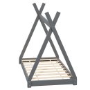 HAGO24 Kinderbett 140x70cm Grau Tipibett Holz Kiefer Bettgestell Tipi-Zelt Lattenrost Dekorierbar Spielbett Montessori-Stil