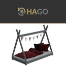 HAGO24 Kinderbett 140x70cm Grau Tipibett Holz Kiefer Bettgestell Tipi-Zelt Lattenrost Dekorierbar Spielbett Montessori-Stil