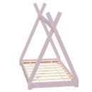 HAGO24 Kinderbett 140x70cm Rosa Tipibett Holz Kiefer Bettgestell Tipi-Zelt Lattenrost Dekorierbar Spielbett Montessori-Stil