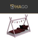 HAGO24 Kinderbett 140x70cm Rosa Tipibett Holz Kiefer Bettgestell Tipi-Zelt Lattenrost Dekorierbar Spielbett Montessori-Stil