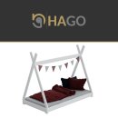 HAGO24 Kinderbett 160x80cm Weiß Tipibett Holz Kiefer Bettgestell Tipi-Zelt Lattenrost Dekorierbar Spielbett Montessori-Stil