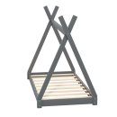 HAGO24 Kinderbett 160x80cm Grau Tipibett Holz Kiefer Bettgestell Tipi-Zelt Lattenrost Dekorierbar Spielbett Montessori-Stil