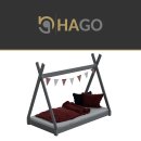 HAGO24 Kinderbett 160x80cm Grau Tipibett Holz Kiefer Bettgestell Tipi-Zelt Lattenrost Dekorierbar Spielbett Montessori-Stil