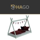 HAGO24 Kinderbett 160x80cm Mint Tipibett Holz Kiefer Bettgestell Tipi-Zelt Lattenrost Dekorierbar Spielbett Montessori-Stil